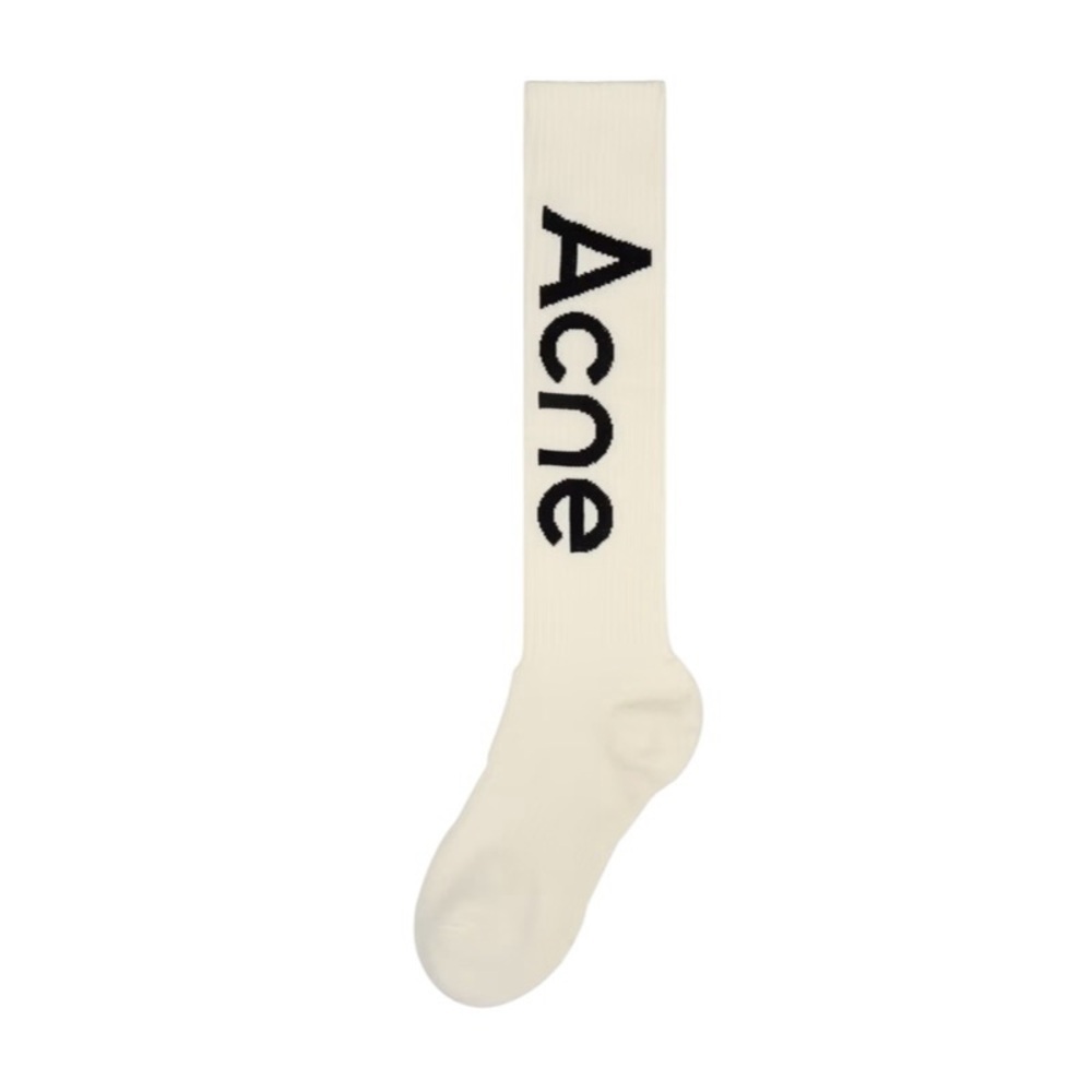NEW ACNE STUDIOS Logo Rib Socks in Off White